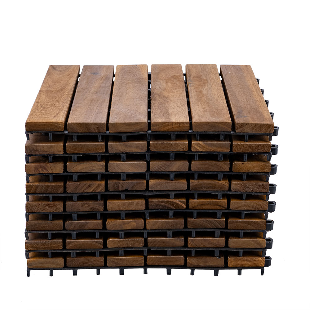 Ansobea Holzfliesen Aus Akazienholz – 33 Stück (3 M²), 30x30 Cm, Stecksystem, Für Balkon, Terrasse & Garten