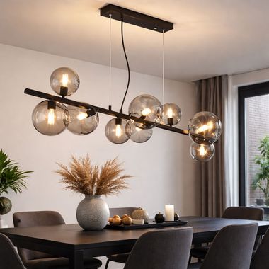 LED pendant light, glass globe spots, black, L 86 cm