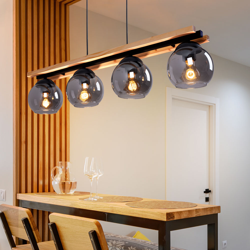 Shiburg Pendelleuchte 4-flammig - Moderne Hängeleuchte Aus Holz Und Textil
