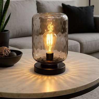 Tischleuchte, schwarz, Glas rauch, H 32,5 cm