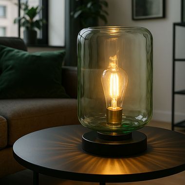 Tafellamp, zwart, groen-helder glas, H 32,5 cm