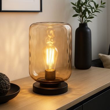 Table lamp, black, clear amber glass, H 32.5 cm