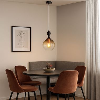 Pendant light, metal, black-gold, amber, D 23 cm