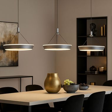 LED pendant light, metal, grey, height-adjustable, L 97.5 cm
