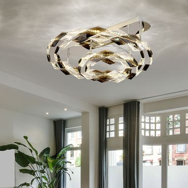 LED ceiling light, crystals smoke clear, D 55 cm