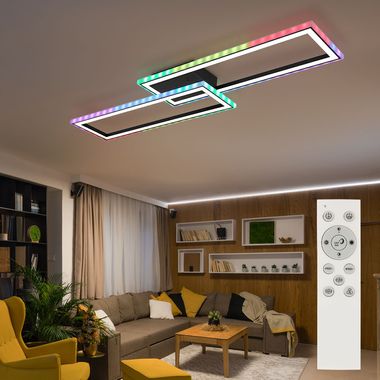 Plafonnier LED RGB, opale noire, télécommande dimmable