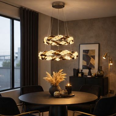 Lampada a sospensione a LED, cristalli trasparenti fumé, altezza regolabile, H 130 cm