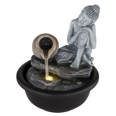 Fontanna wewnętrzna, czarny mat, Budda, oświetlenie LED, wys. 19 cm