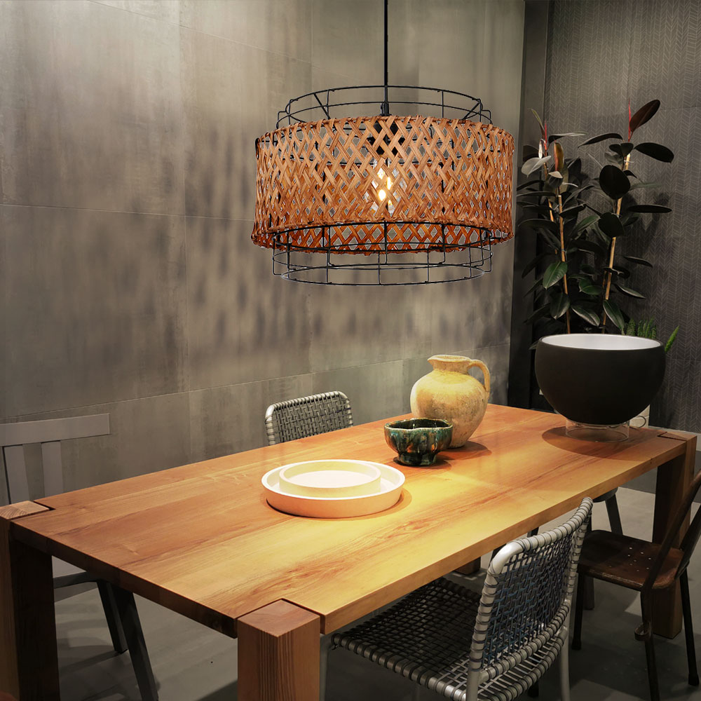 LED Hngeleuchte, Bambusgeflecht, Gitter-Design, H 120 cm | ETC Shop