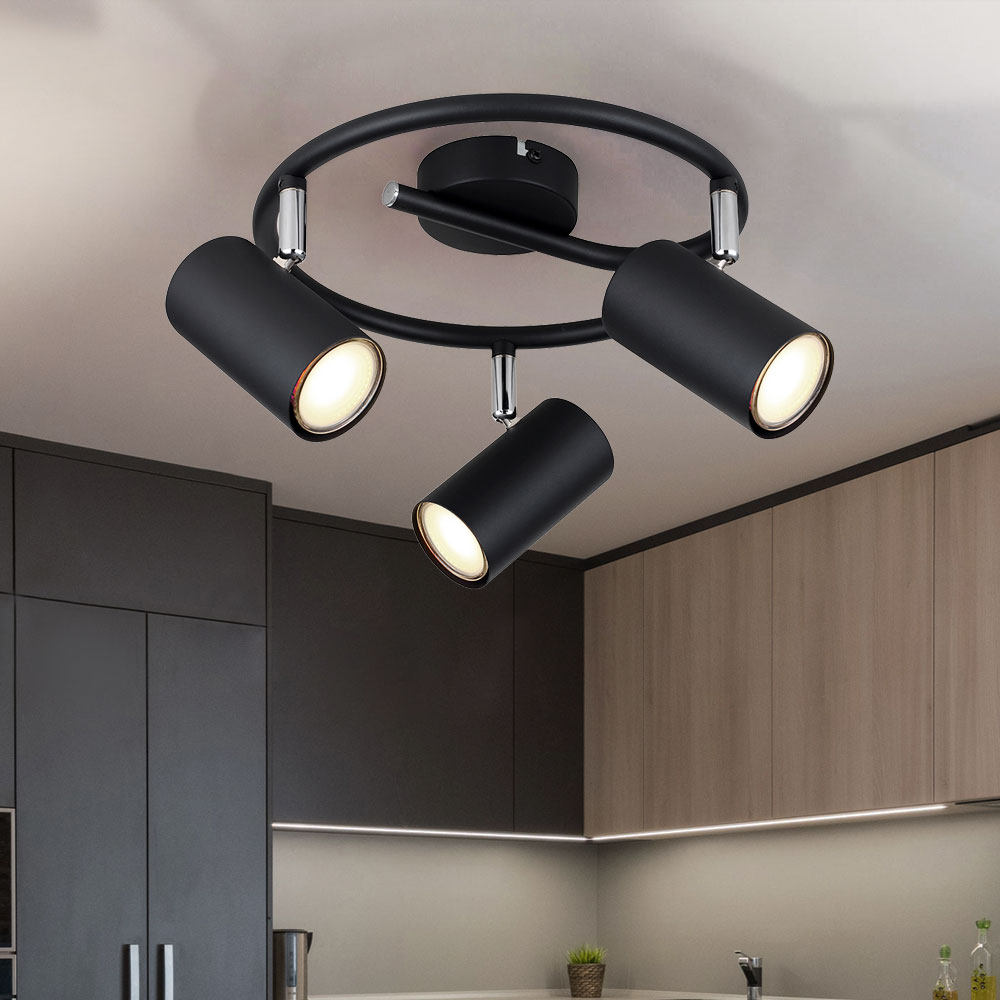 Ceiling light living room lamp ceiling spotlight spot black D 25 cm 3 ...