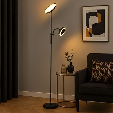 LED Deckenfluter, Touchdimmer, Ventilator, Metall, H 178 cm