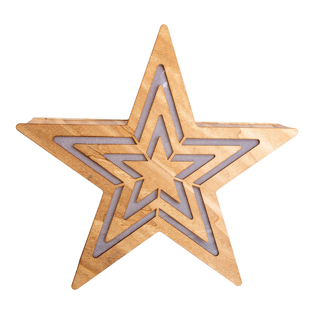 LED Adventsstern, Holz, natur, Timer, Batterie, H 33 cm | ETC Shop
