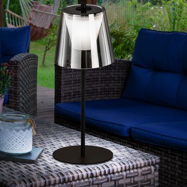 Lampe de table LED d'extérieur, noir fumé, variateur tactile, batterie H 35 cm