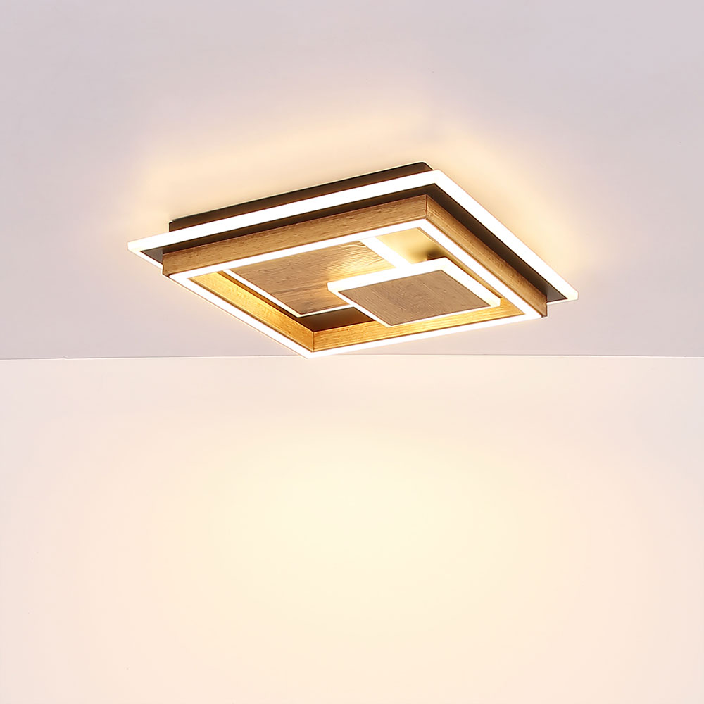 Ceiling lamp ceiling light living room lamp dining room light, wood look  MDF metal black opal, LED 32W 1600Lm wam white, LxWxH 41x41x7.6 | ETC Shop:  lamps, furniture, technology, household. All from