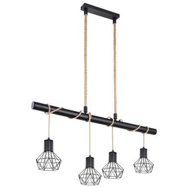 Lampada a sospensione, trave in legno, nero, design a traliccio, L 100 cm