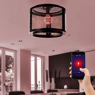 Inteligentna lampa sufitowa LED do sypialni, klosz kratowy złoto-czarny