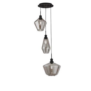 Suspension, verre fumé noir, métal, 3 lampes