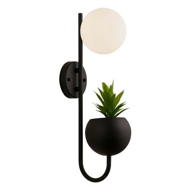 Wall lamp, including artificial plant, opal glass, black steel, H 46 cm