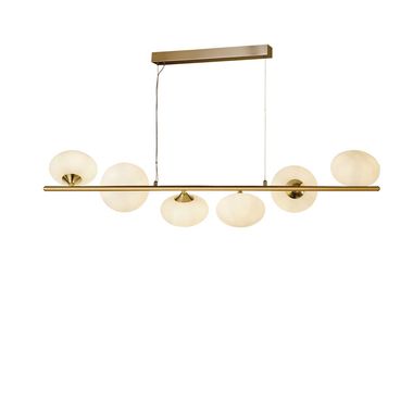 Hanging lamp, 6-bulb, brass steel, white glass, W 100 cm