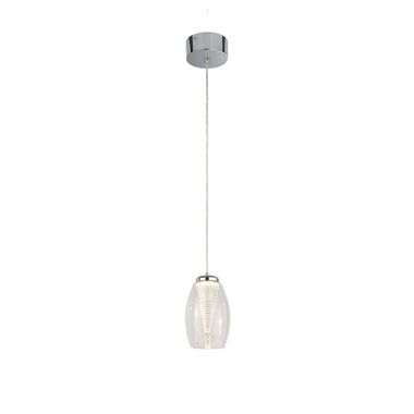 Suspension LED, métal chromé, verre transparent, H 120 cm