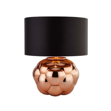 Lampa stołowa, metal miedziany, czarna tkanina, wys. 35 cm