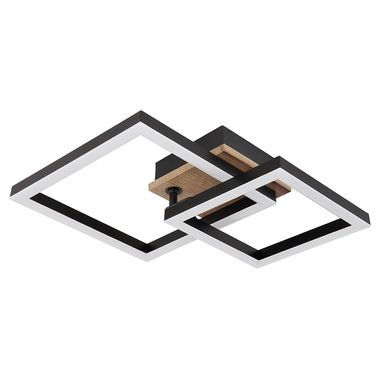 Plafonnier LED, métal, noir mat, MDF, L 42cm