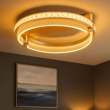 LED ceiling lamp, gold, remote control, crystals, CCT, D 40 cm