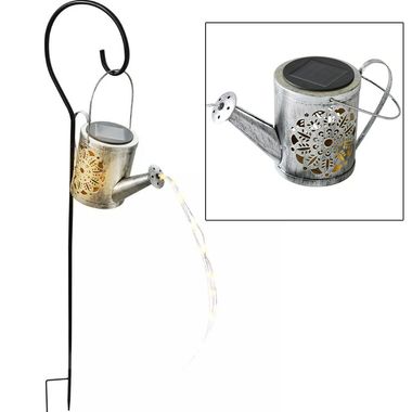 Lampe solaire à brancher LED, arrosoir, argent, H 94 cm