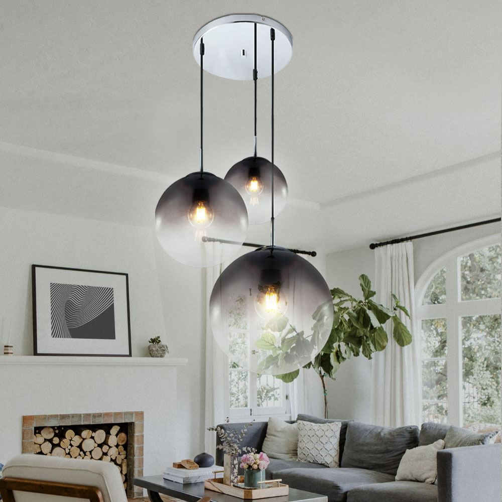 Suspension Design Moderne Chrome Métal Avec Boules - 3 Ampoules E27 - Grand Modèle