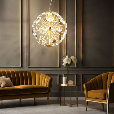 Lampa wisząca LED, złota, przezroczyste kryształy, wys. 150 cm