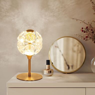 LED tafellamp, goud, heldere kristallen, h 26,5 cm