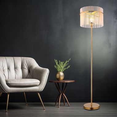 Floor lamp, metal, gold, glass rods, E27, H 152 cm