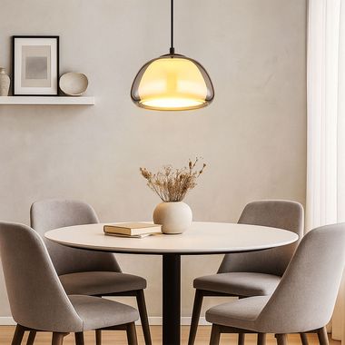 Hängeleuchte, Glas rauch, opal, schwarz, H 120 cm