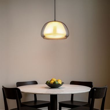 Hängeleuchte, Metall schwarz, Rauchglas, H 120 cm