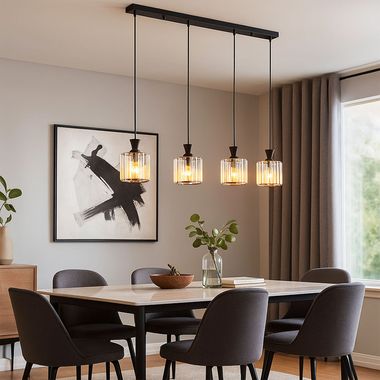 Pendant light, 4-flame, crystal, clear, black, L 86 cm