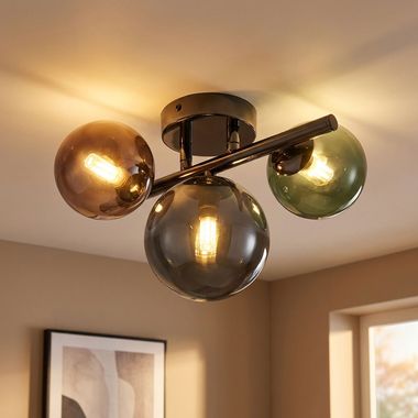 LED Deckenleuchte, Glas Kugel Spots, schwarz, H 20,5 cm