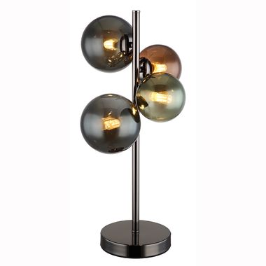 Lampa stołowa LED, szara, 4 płomienie, szklane klosze, wys. 48 cm