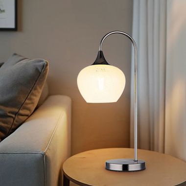 Lampa stołowa, kryształy, szkło, przezroczysty, czarny-chrom, wys. 54 cm
