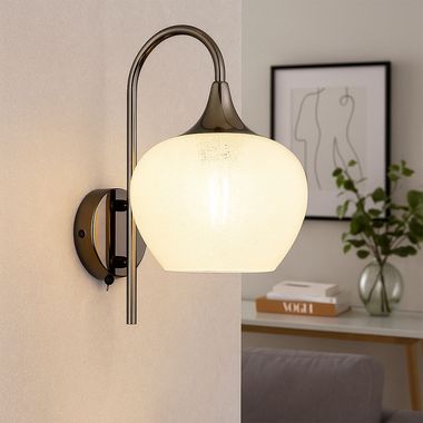 Wandleuchte, gebogen, Glas, Kristall, schwarz-chrom, H 32 cm