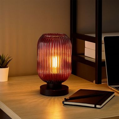 Lampe de table, verre Lila, noir mat, H 24 cm
