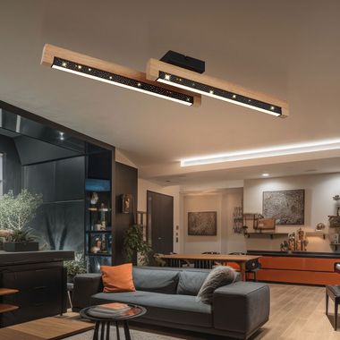 LED Deckenleuchte, Holz, Aluminium, Sterneneffekt, L 70 cm