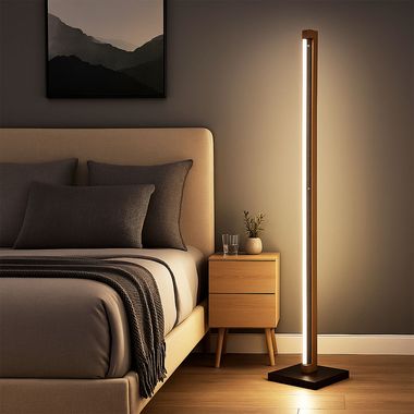 LED Stehleuchte, Metall, Holz dunkelbraun, schwarz