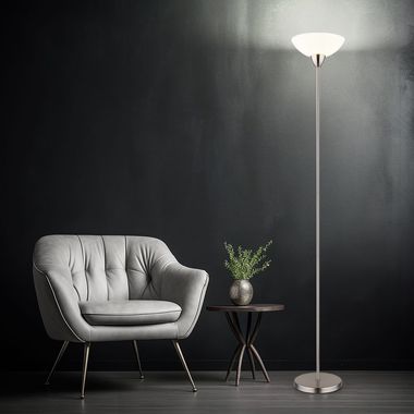 Stehleuchte, Glas opal, nickel matt, H 180 cm