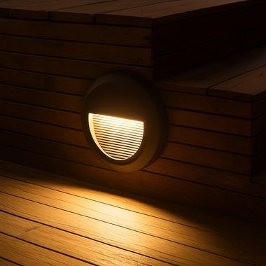 LED step light, IP65, black, round, D 15 cm