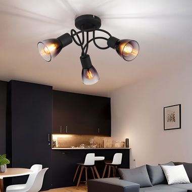 [Bundle] Ceiling light, metal, smoke-colored glass, 3 lights, D 38 cm