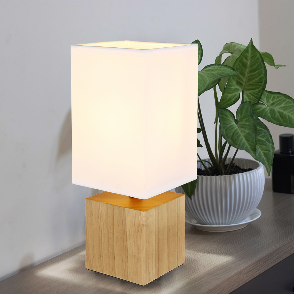 LOGT LED Holz Tischleuchte - Kabellose Touch Nachttischlampe Mit Dimmer