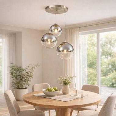 Suspension Design Moderne Chrome Et Métal - 3 Ampoules E27 Boules - Grand Modèle