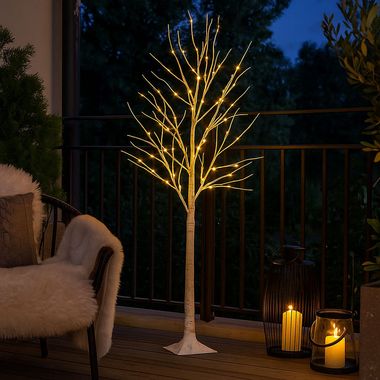 Lampadaire LED, arbre, aspect bouleau, IP44, H 180 cm