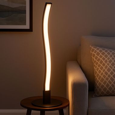 LED tafellamp, zwart, golfvormig ontwerp, H 30 cm