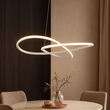 Lampa wisząca LED, białe aluminium, zakrzywiona, wys. 100 cm
